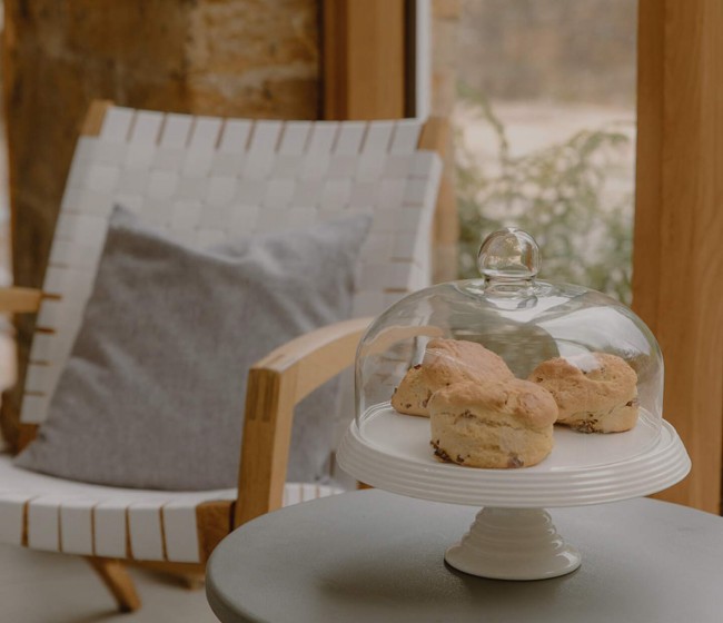 scones on a cake stand in the stables kitchen at brinkburn