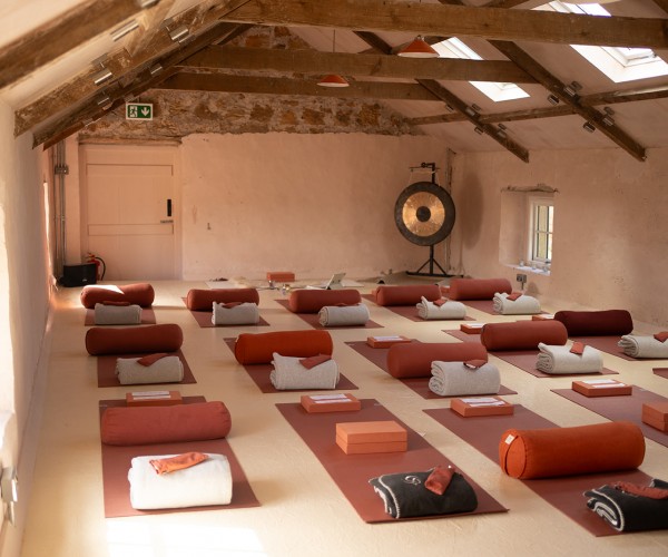 the loft studio set for yoga class at Brinkburn Northumberland