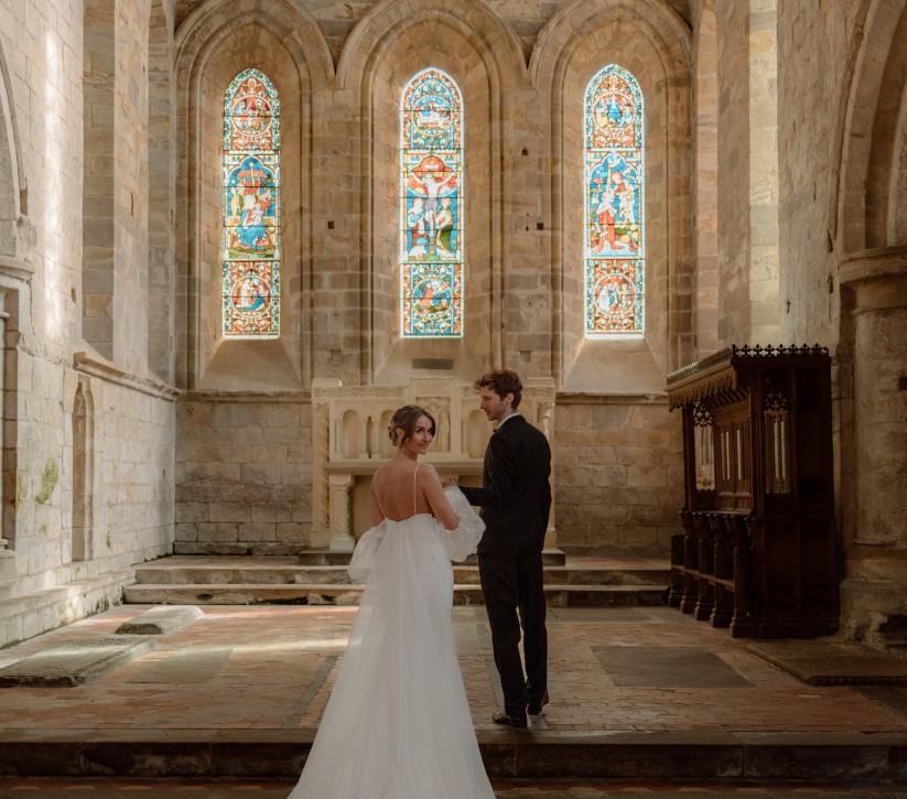 bride and groom inside Brinkburn Priory Northumberland