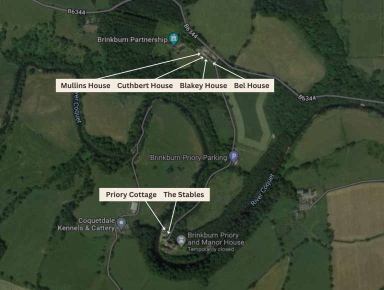 Large family holiday accommodation - group map at Brinkburn Northumberland