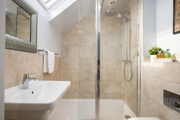 Walk in shower in Blakey house at Brinkburn Northumberland