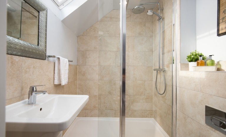 Walk in shower in Blakey house at Brinkburn Northumberland