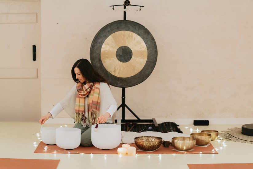 sound bath in the barn at Brinkburn Northumberland