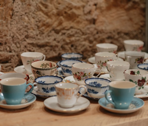 tea cups in the barn at Brinkburn Northumberland