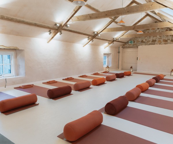 the barn set for yoga class at Brinkburn Northumberland