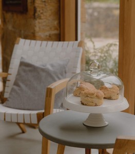 scones on a cake stand in the stables kitchen at brinkburn