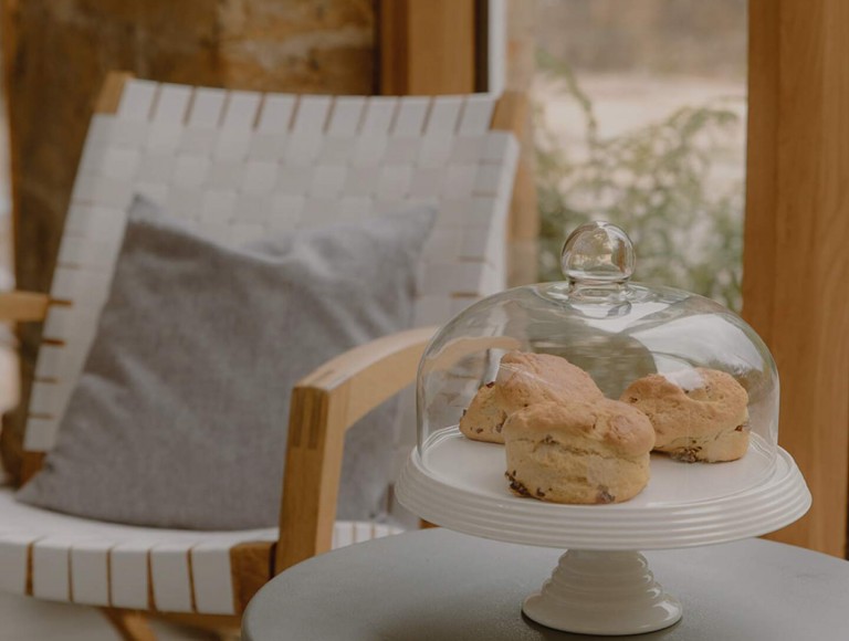 scones on a cake stand in the stables kitchen at brinkburn