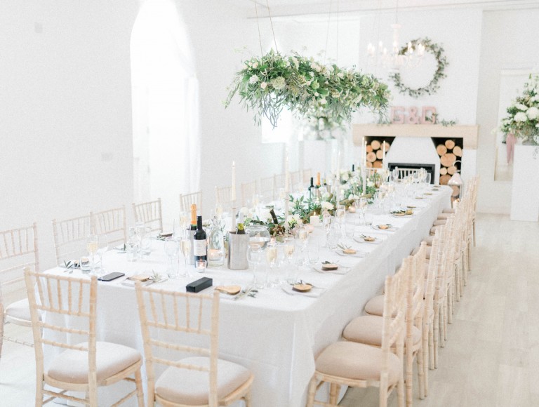 Celebrant ceremony Brinkburn Northumberland white room set up for an intimate wedding breakfast