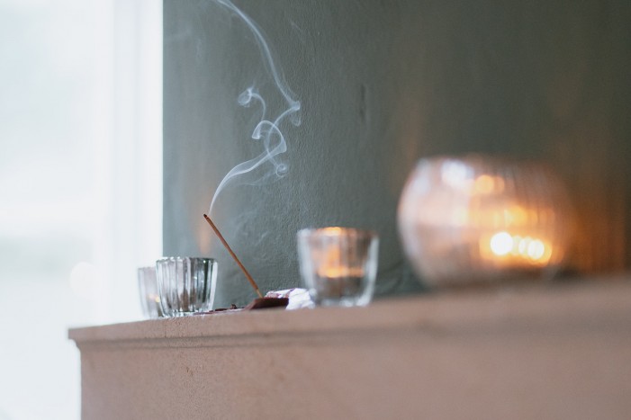 incense and yoga in the garden room