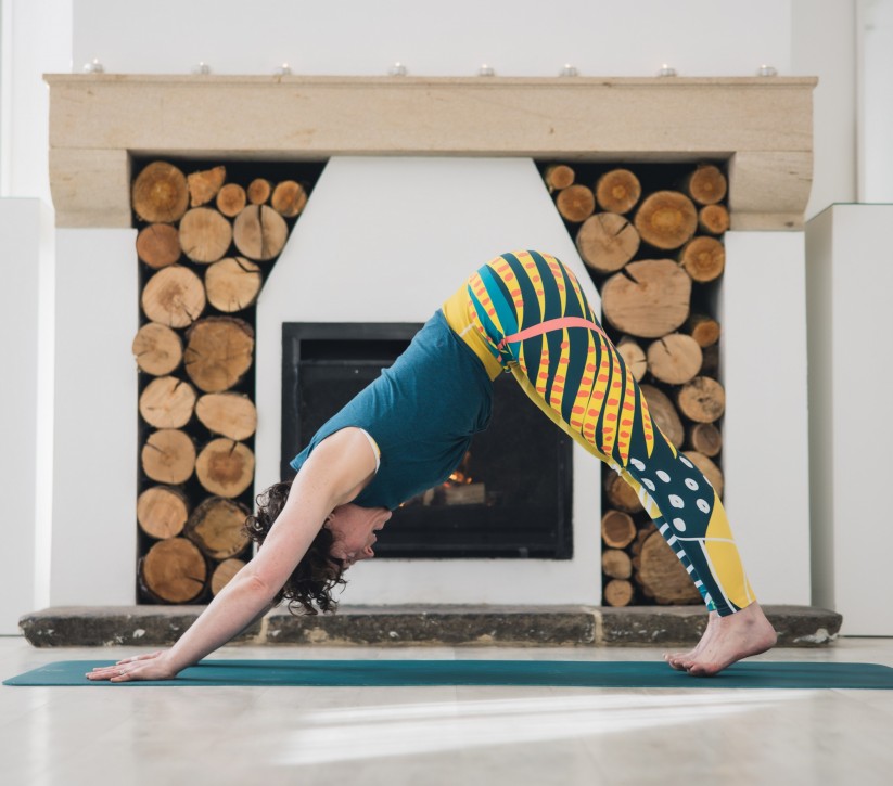 yoga instructor in the garden room at retreat at Brinkburn Northumberland