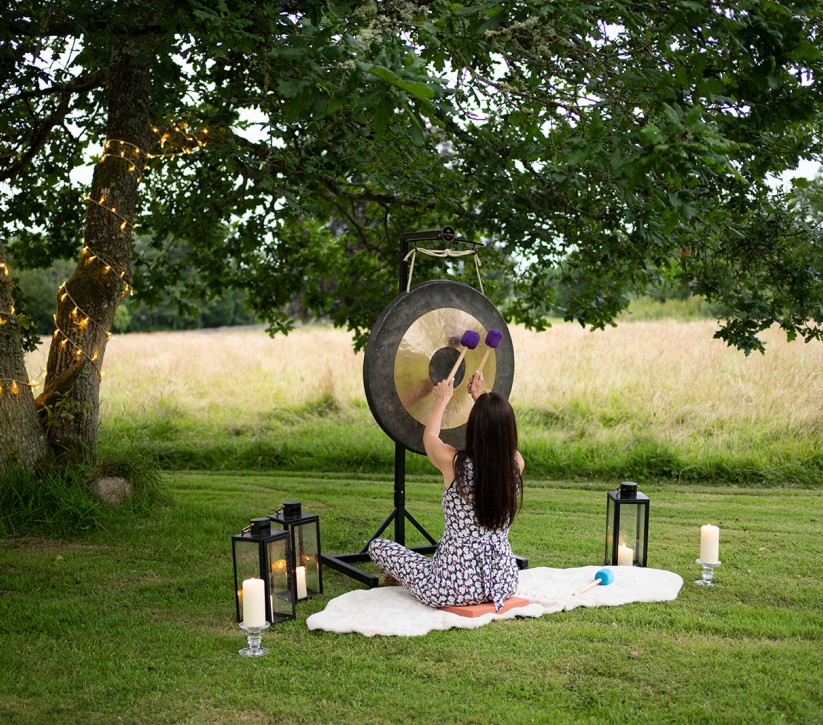 outdoor sound bath in brinkburn northumberland grounds
