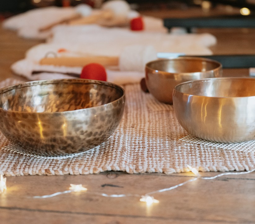 sound bath bowls in the tipi at Brinkburn Northumberland