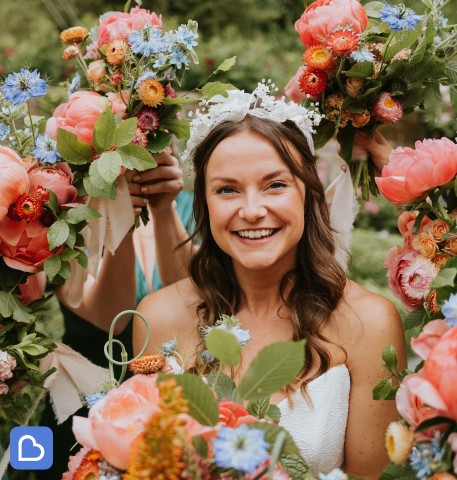 Bride at Brinkburn Northumberland with flowers