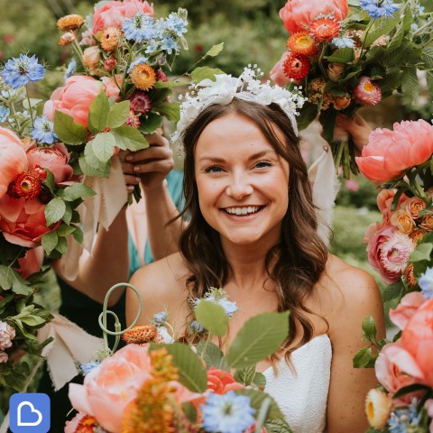 Bride at Brinkburn Northumberland with flowers