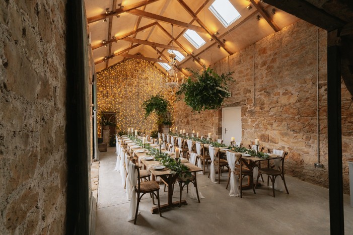 wedding breakfast venue at Brinkburn Barn