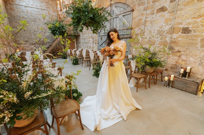 bride in Brinkburn Barn