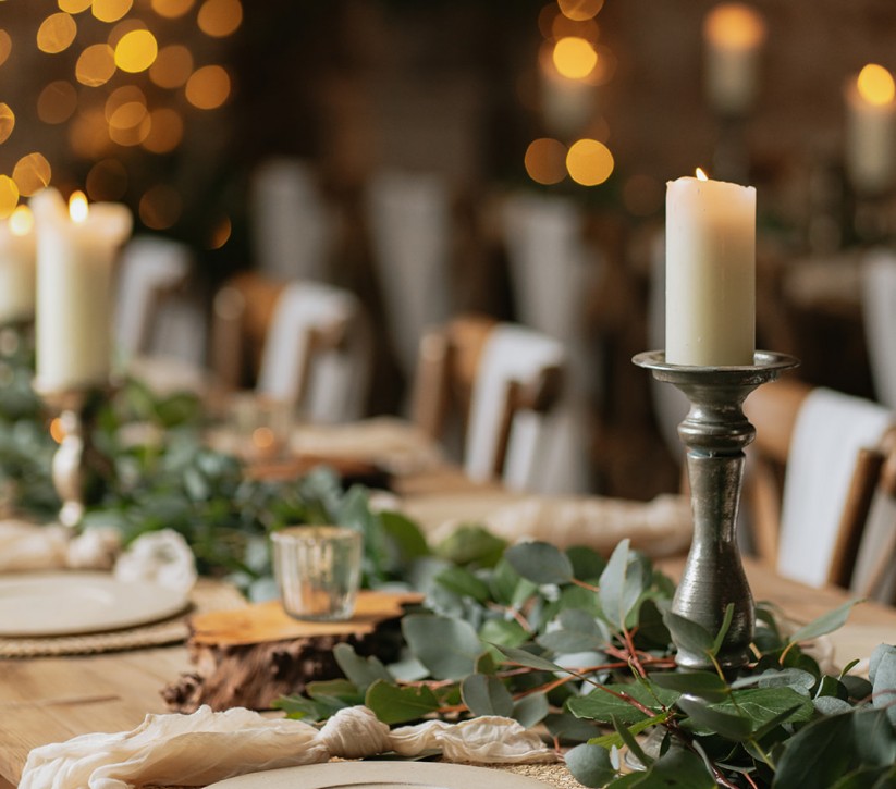 barn wedding table setting venue
