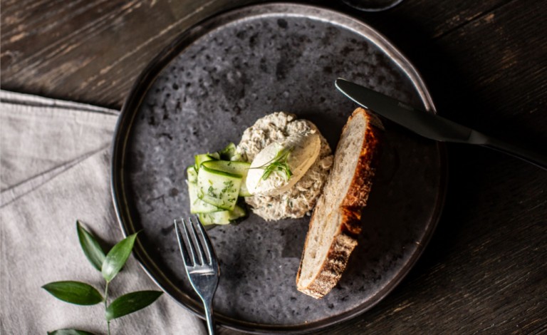 Fine dining wedding food - mackerel terrine with sourdough bread