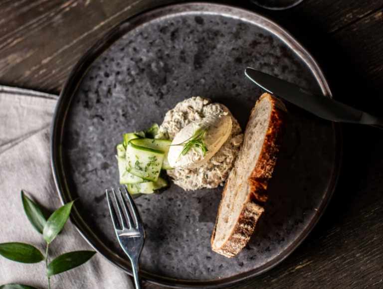 Fine dining wedding food - mackerel terrine with sourdough bread