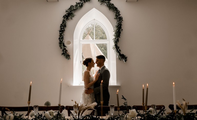 couple enjoying intimate wedding at Brinkburn Northumberland
