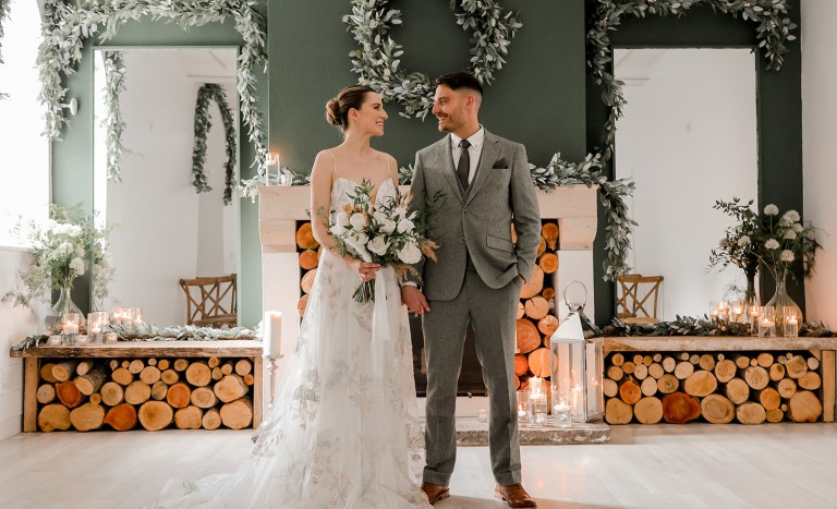 bride and groom during the garden room intimate wedding ceremony at Brinkburn Northumberland