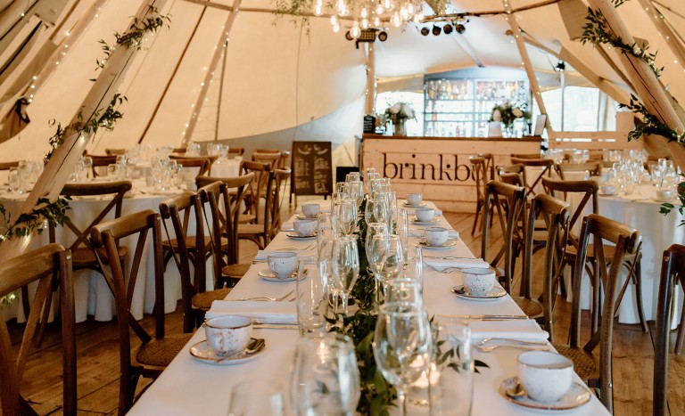 The Tipi at Brinkburn Northumberland wedding venue reception setup