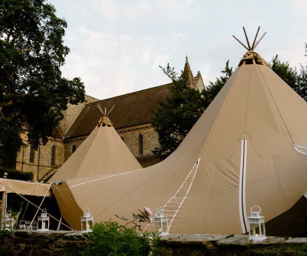 Brinkburn Northumberland estate with photo of tipi and priory church