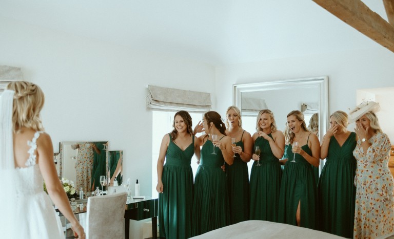 Bride and Bridesmaids in bridal suite at Brinkburn Northumberland