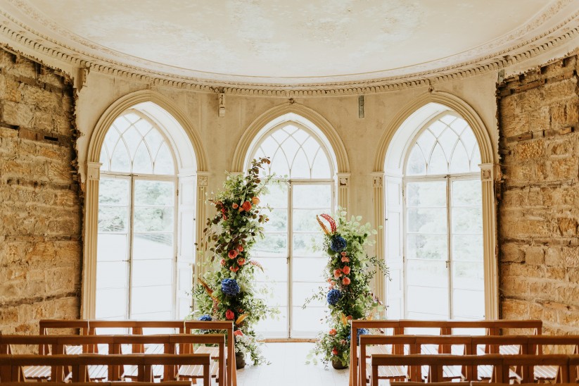 The manor house with three giant windows at Brinkburn Northumberland