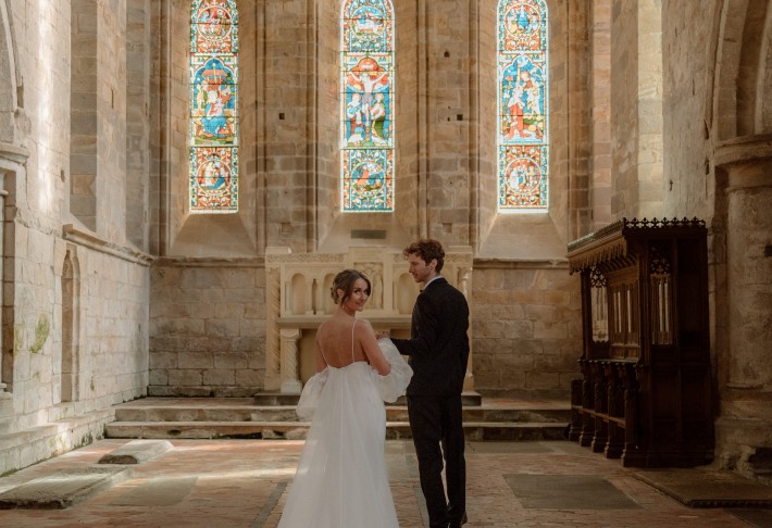 bride and groom inside Brinkburn Priory Northumberland