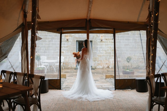 bride in wedding tipi