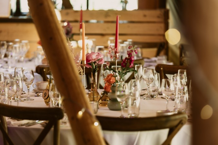 wedding table decoration in the tipi at Brinkburn Northumberland